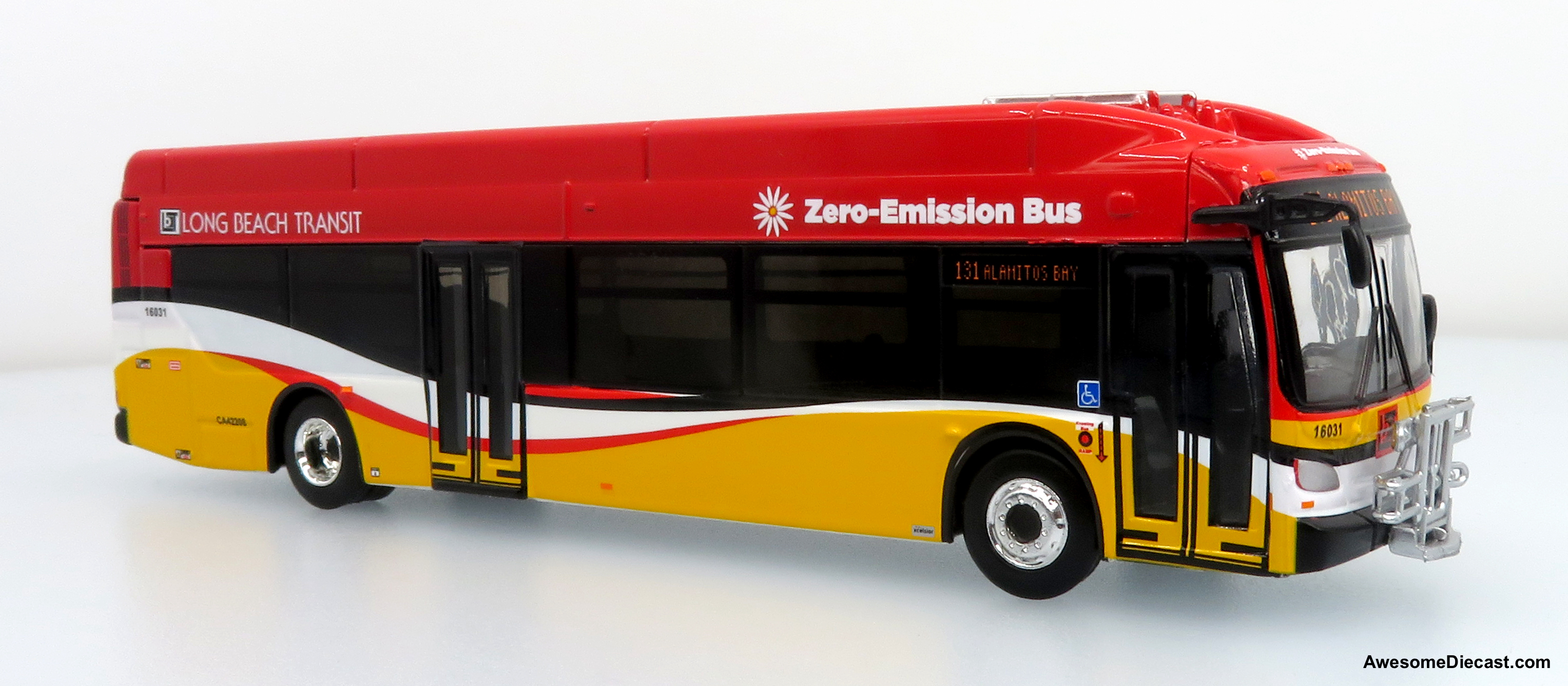 What type of graphics are used on the model bus?