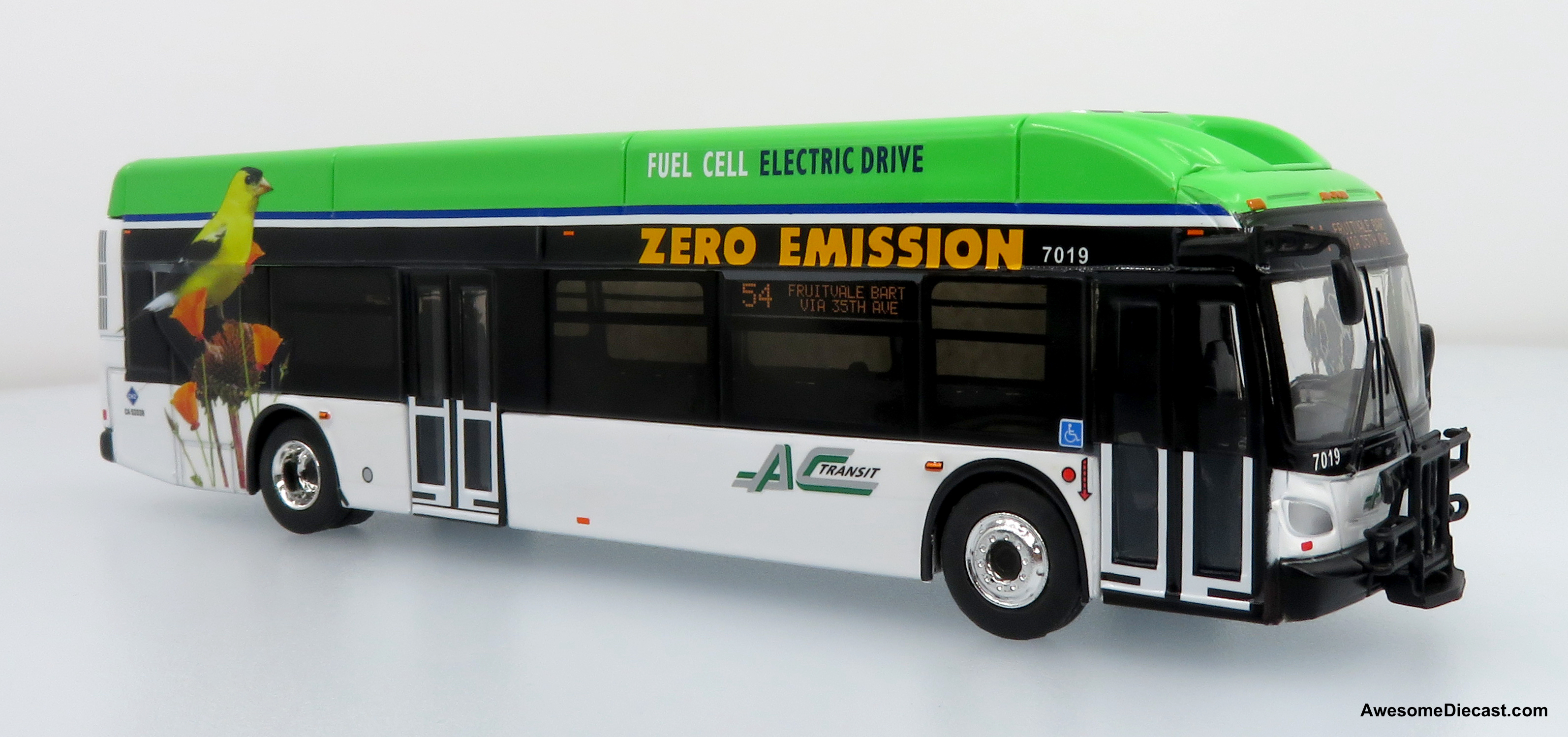 What type of graphics are used on the model bus?
