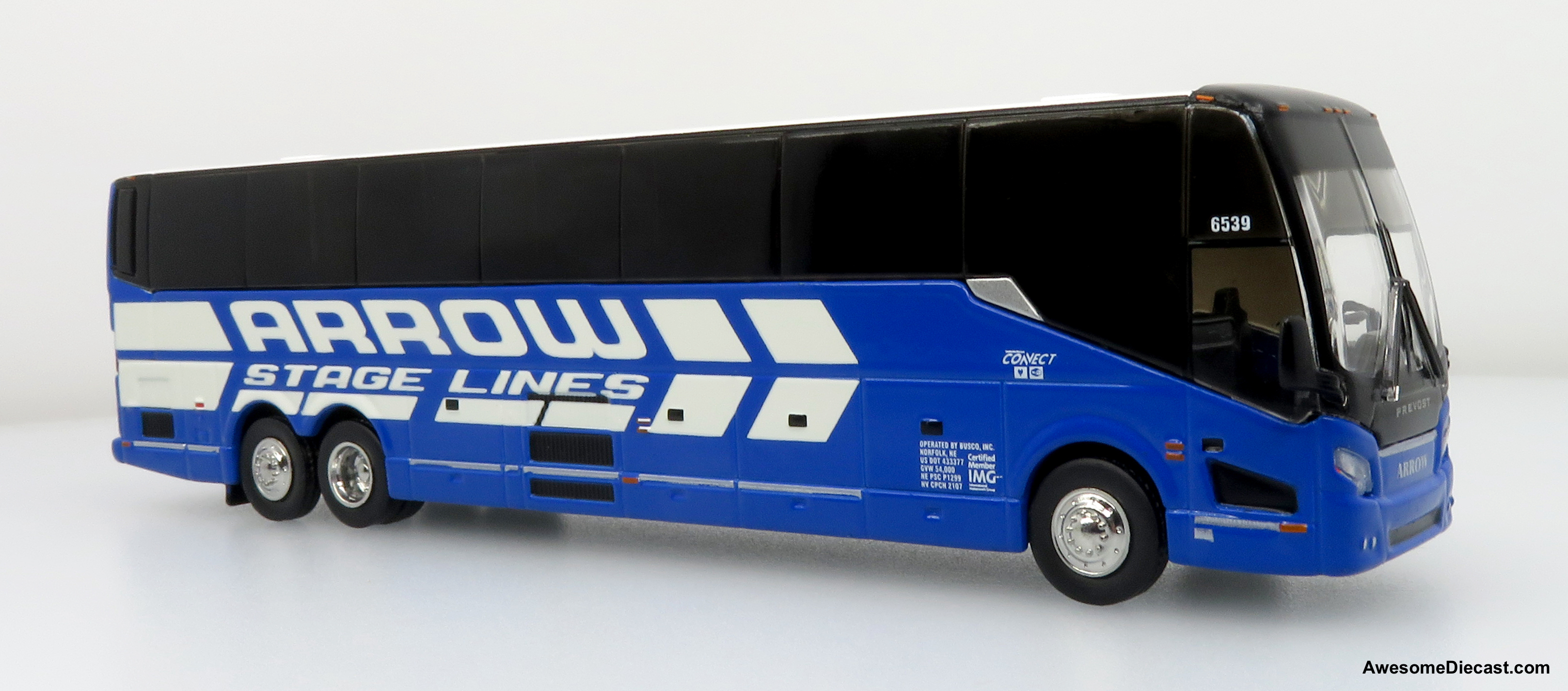 What graphics are on the model bus?