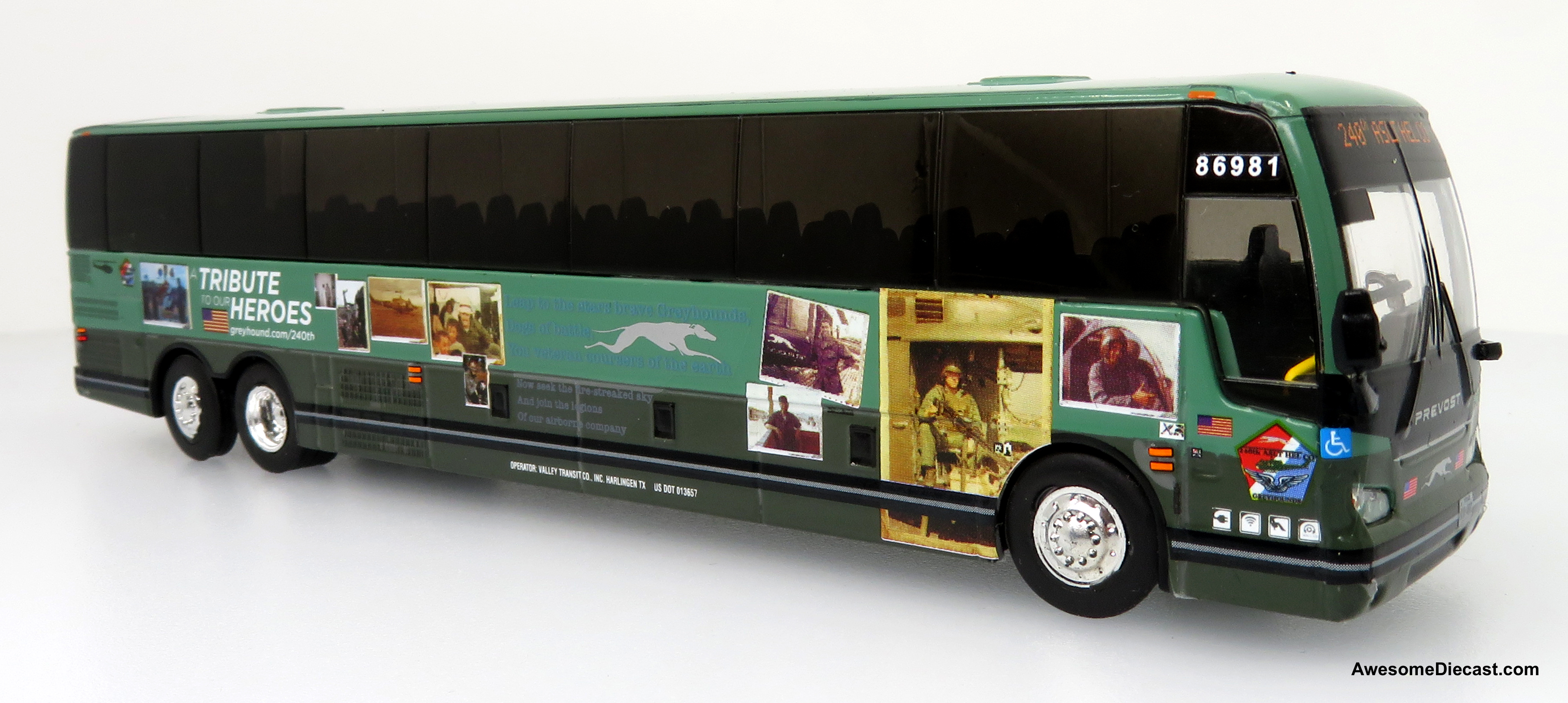What kind of graphics are on the model bus?