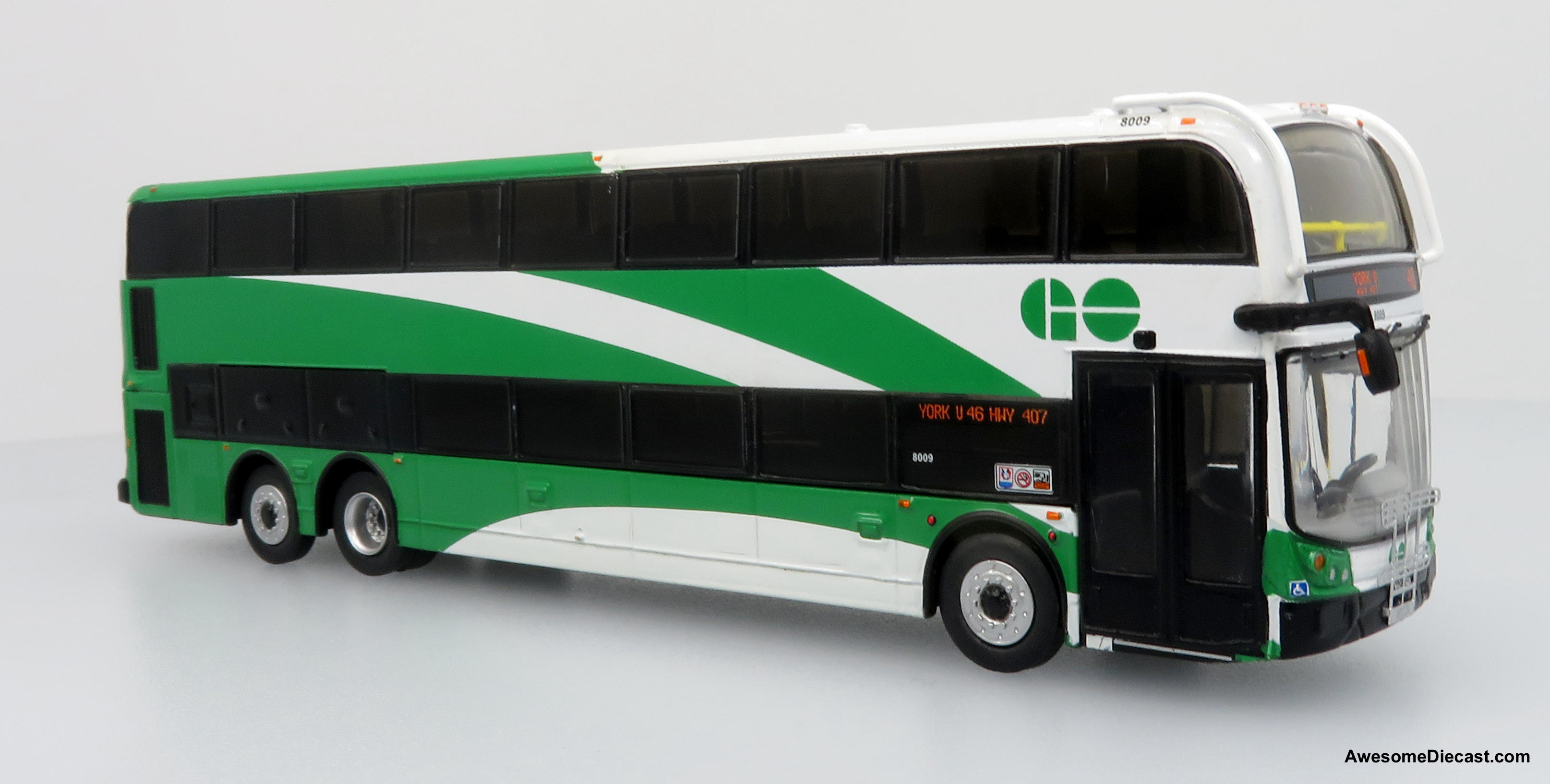 Alexander Dennis Enviro 500 Double Decker Bus: GO Transit 1:87 (HO) Diecast Model Bus by Iconic Replicas Questions & Answers